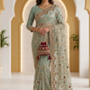 CFSAR-190 | Green Designer Net Kasab Full Jaal Saree | Anmol Gold Dapka & Swarovski Stone Border