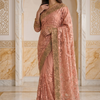 CFSAR-188 | Rose Pink Designer Soft Net Saree | Heavy Resham, Katdana, Stone, Bead & Sequin Work