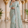 CFSAR-217 | Premium Ice Blue Banarasi Organza Saree with Gold Zari Handwork