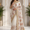CFSAR-180 | White Designer Soft Organza Banarasi Saree | Resham Buta & Swarovski Stone Highlighting