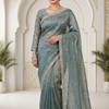 CFSAR-204 | Teal Blue Soft Shimmer Saree | Designer Hand Work Border