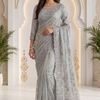 CFSAR-215 | Premium Silver Grey Soft Organza Saree with Intricate Full Jaal Hand Embroidery