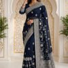 CFSAR-171 | Navy Blue Designer Banarasi Saree | Swarovski & Kutdana Hand Work
