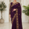 CFSAR-214 | Premium Deep Plum Soft Crape Saree with Stone Cut Dana & Bead Handwork