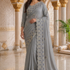CFSAR-113 | Chinon Saree | Zari & Resham Work | Grey