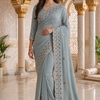 CFSAR-113 | Chinon Saree | Zari & Resham Work|Ice Blue