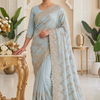 CFSAR-104 | Sky Blue Georgette Embroidery Saree | Gold Zari Jaal & Stone Work