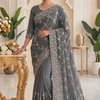 CFSAR-104 | Gray Georgette Embroidery Saree | Gold Zari Jaal & Stone Work