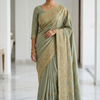 CFSAR-111 | Vichitra Saree | Gold Zari & Stone Work| Sage Green