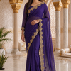 CFSAR-149-BLUE | Blue Soft Crepe Saree | Heavy Stone & Bead Work