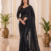 CFSAR-129 | Georgette Saree | Black Thread, Sequence & Katdana Work with Heavy Jaal