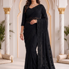 CFSAR-128 | Georgette Saree | Black Thread & Stone Work with All-Over Butta