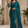 CFSAR-145-GREEN | Green Soft Chiffon Saree | Heavy Stone, Bead & Cutdana Work