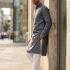 CFKP325 | Charcoal Grey Blend Kurta Set with White Churidar
