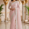 CFSAR-225 | Premium Blush Pink Hand-Embroidered Chinon Saree with Resham, Stone, Bead & Cut Dana Designer Border Pallu