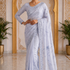 CFSAR-239 | Premium Powder Blue Chinon Saree with Heavy Cut Dana Sequins & Bead Handwork