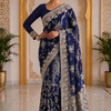 CFSAR-231 | Graceful Royal Blue Banarasi Organza Heavy Gold Zari Jaal Handwork Saree