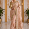 CFSAR-244 |Exquisite Blush Pink Soft Net Saree with Heavy Zari Jaal Handwork & Ready-Made Stitched Blouse