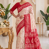 CFPSR-338 | Premium Ivory & Red Tussar Silk Saree with Ready Made Long Sleeves Blouse