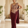 CFSAR-412 | Semi Chinon Ready Made Saree with Embroidered Sleeveless Blouse