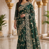 CFSAR-221 | Exquisite Emerald Green Gold Zari Jaal Handwork Soft Tissue Banarasi Georgette Crepe Saree with Designer Border