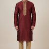 CFKP-320 | Embroidered Wine Dupion Silk Kurta with Antique Gold Work and Gold Churidar Set