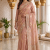 CFSAR-222 | Premium Light Peach Banarasi Organza Full Jaal Gold Zari Saree with Sequins, Cut Dana & Bead Work