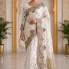 CFSAR-230 | Luxurious White Banarasi Organza Saree with Heavy Gold Jaal Handwork & Designer Pallu