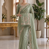 CFSAR-240 | Elegant Sage Green Banarasi Organza Full Jaal Saree with Sequins Cut Dana & Resham Handwork