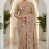 CFSAR-147-CREAM | Cream Soft Crepe Saree | Resham & Stone Work