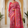 CFPSR-424 | Pink Ajrak Print Saree with Mirror Work and Full Sleeve Blouse