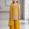 CFGW04 | Mustard Yellow Georgette Sequin & Silver Zari Girls Sharara Set