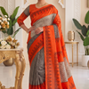 CFPSR-343 | Premium Orange & Black Tussar Silk Saree with Ready Made Long Sleeves Blouse