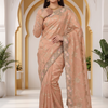 CFSAR-236 | Premium Peach Banarasi Organza Full Jaal Saree with Gold Zari & Handwork