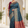 CFPSR-302 | Premium Teal Blue & Maroon Art Silk Printed Saree with Unstitched Blouse