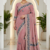 CFSAR-147 | Pink Soft Crepe Saree | Resham & Stone Work