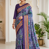 CFPSR-421 | Purple Green Ajrak Print Saree with Full Sleeve Blouse