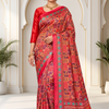 CFPSR-420 | Red Multicolour Ajrak Print Saree with Full Sleeve Blouse