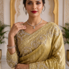 CFSAR-229 | Premium Antique Gold Banarasi Organza Heavy Jaal Handwork Saree with Designer Border & Ready-Made Stitched Blouse