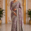 CFSAR-231 | Premium Dusty Mauve Banarasi Organza Heavy Gold Zari Jaal Handwork Saree