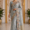CFSAR-230 | Premium Ice Blue Banarasi Organza Heavy Gold Jaal Handworked Saree with Designer Pallu