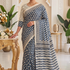 CFPSR-336 | Premium Navy Blue & Pearl White Tussar Silk Saree with Ready-Made Blouse