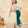 CFGW01 | Premium Ivory & Teal Soft Crape Resham Embroidered Lehenga Choli Set