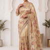 CFSAR-389 | Premium Soft Fendy Cream, Sea Green, Lavender & White Handwork Floral Jaal Saree with Stitch