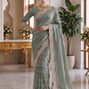 CFSAR-218 | Elegant Sage Green Soft Tissue Saree with Sequins Stone & Cut Dana Handwork