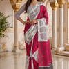 CFPSR-252 | Premium White & Black Dotted Leaf Digital Print Japan Satin Saree with Designer Pallu