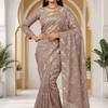 CFSAR-236 | Premium Taupe Beige Banarasi Organza Gold Zari Handwork Saree with Designer Floral Border