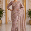 CFSAR-241 | Premium Taupe Mauve Banarasi Organza Full Jaal Saree with Gold Zari Handwork
