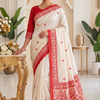 CFPSR-332 | Premium Cream & Red Tussar Silk Saree with Ready Made Long Sleeves Blouse