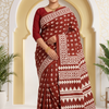 CFPSR-382 | Brick Red & Ivory Soft Cotton Printed Saree with Ready-Made Full-Sleeve Blouse